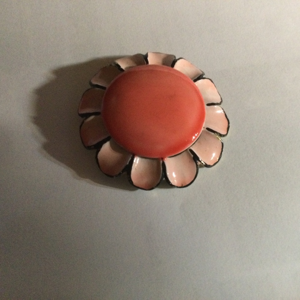 Enamel pin from the 1960s 2 1/4 inch across two shades of pink